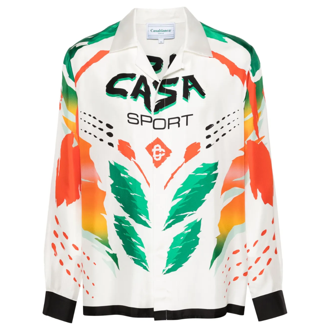 CASABLANCA SILK TWILL UNISEX CUBAN COLLAR LONG SLE CASA MOTO WHITE by CASABLANCA