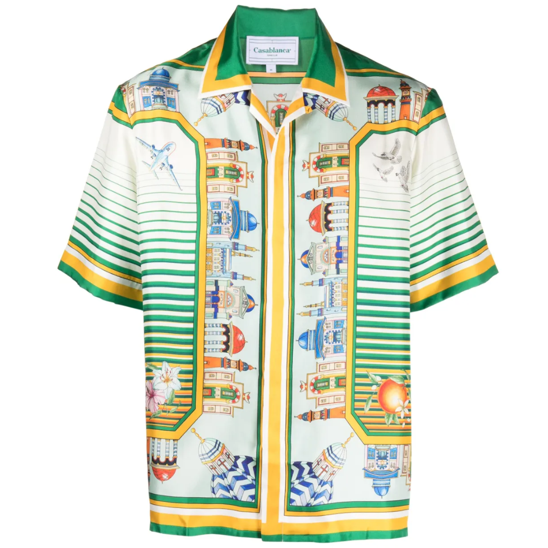 CASABLANCA SKILL TWILL CUBAN COLLAR SHORT SLEEVE S GREEN WHITE YELLOW by CASABLANCA