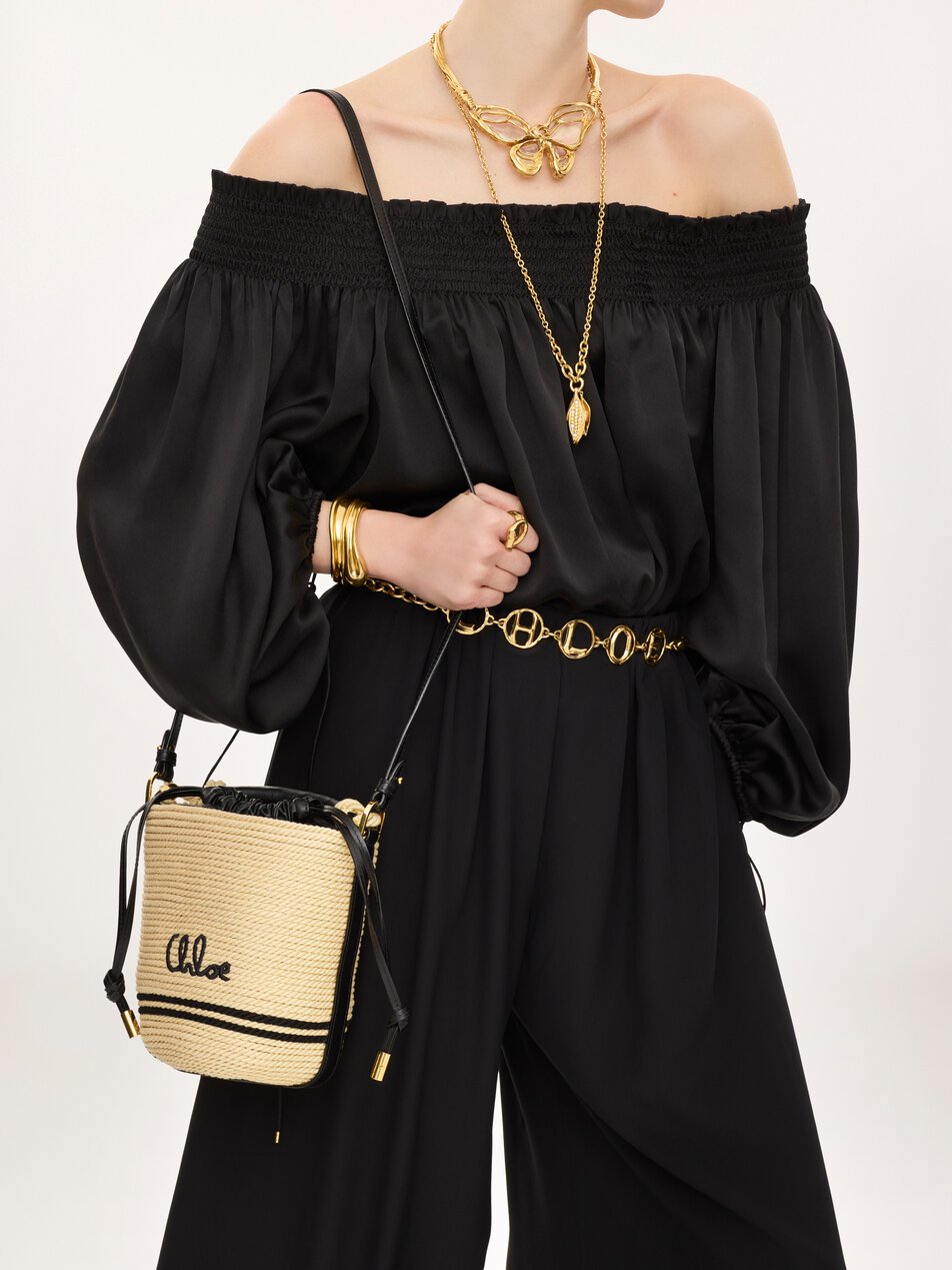 CHLOE Soleil bucket bag in cord Black - White by CHLOE