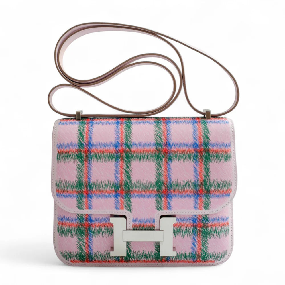 Hermès Constance 18 Mirror Tartan Pink Leather Shoulder Bag