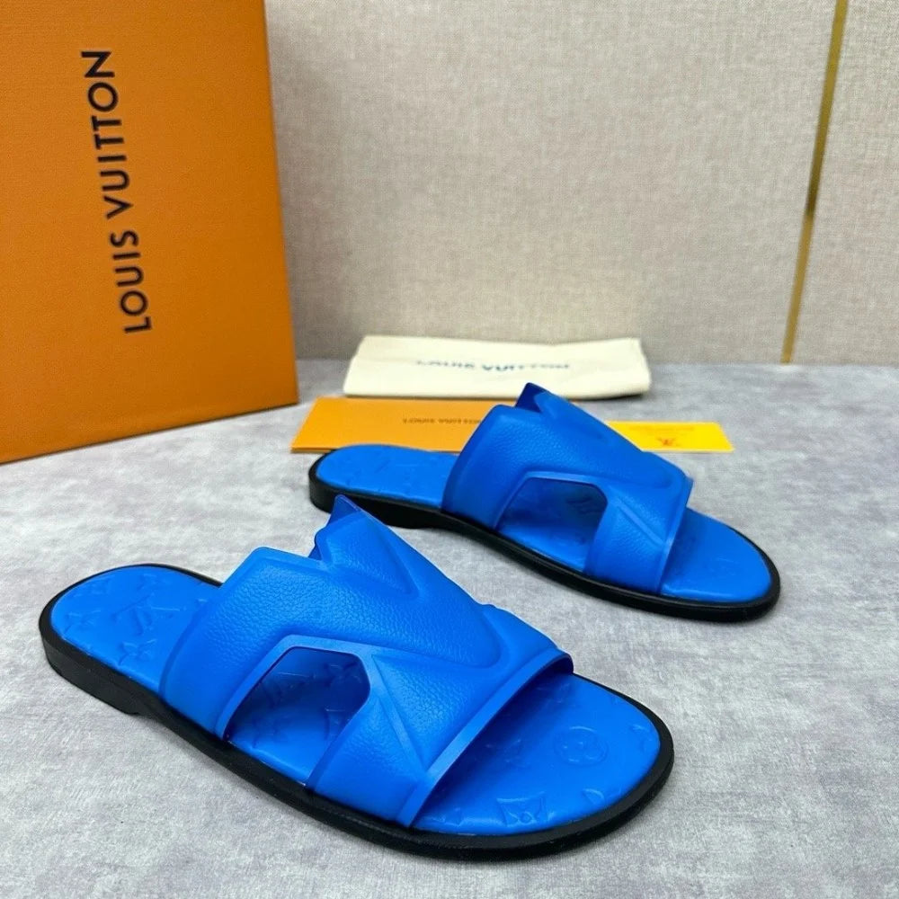 Louis Vuitton Leather Slides – Blue Edition