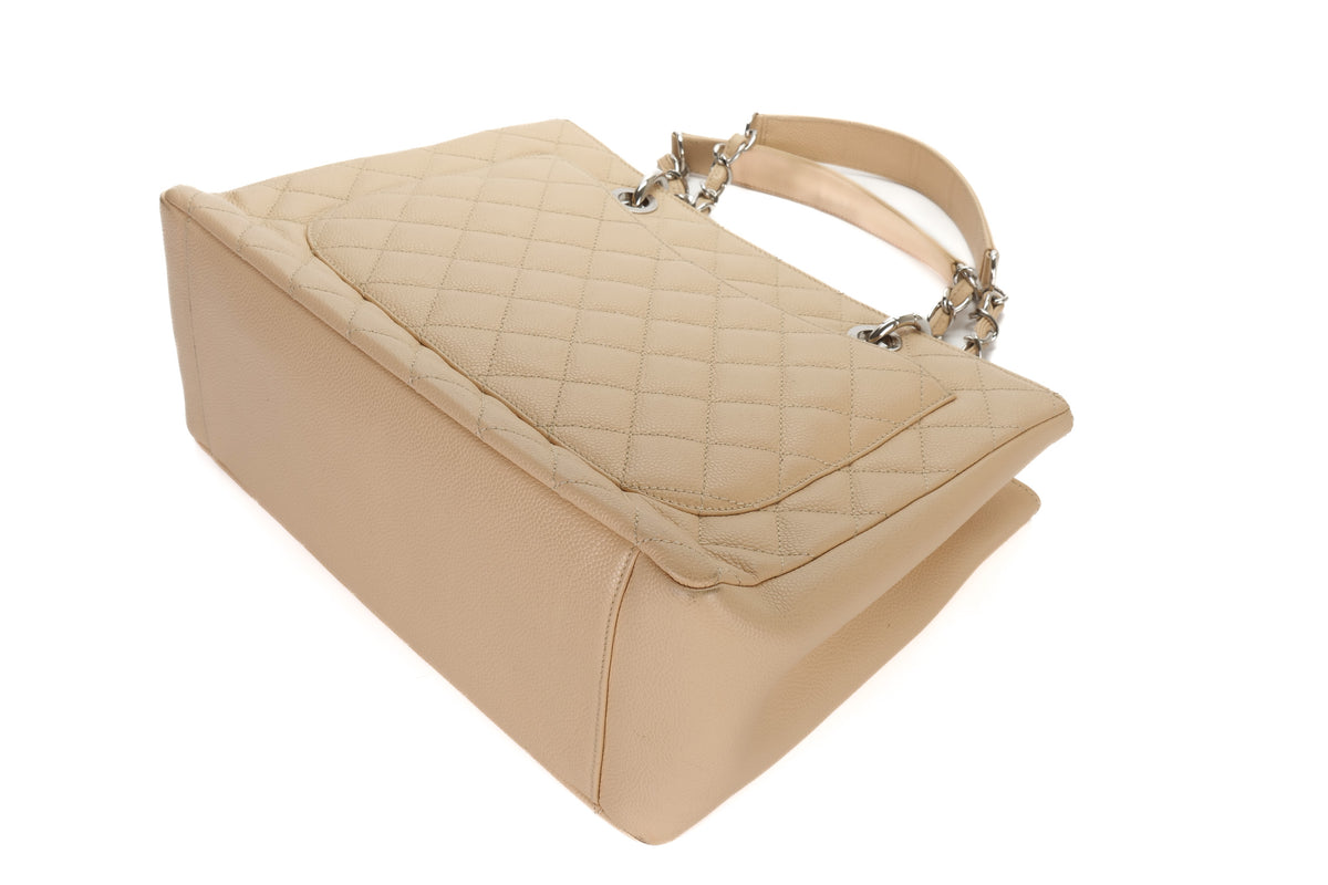 Chanel Tote Grand Shopping Beige Caviar Silver Hardware - view 12