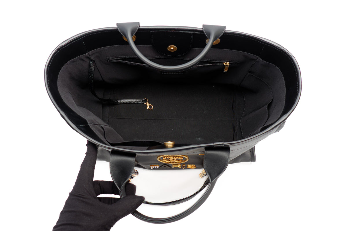 Chanel Large Deauville Black Charms Leather Gold Hardware - view 9