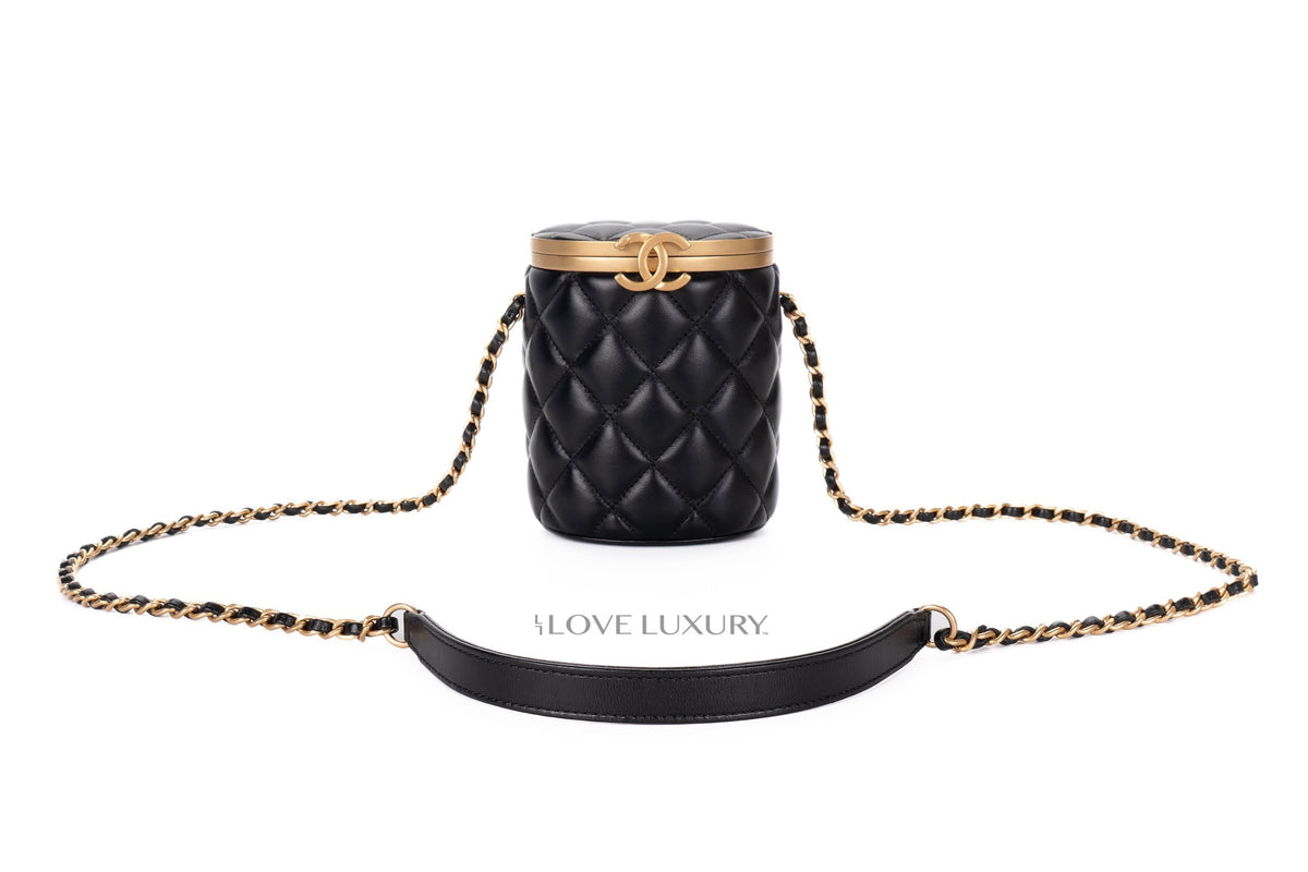 Chanel Vanity Quilted Black Bucket Cross Body Gold Hardware - view 11