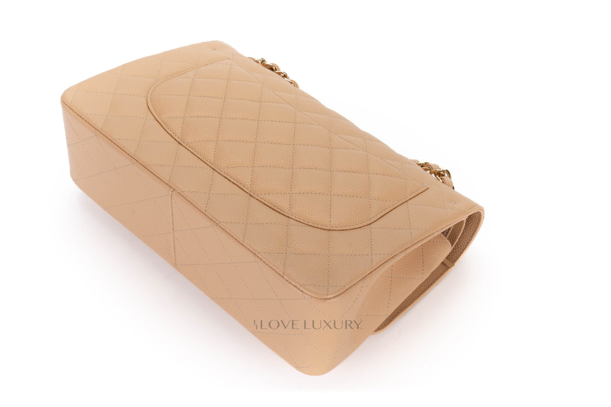 Chanel Jumbo Classic Flap Beige Claire Caviar Gold Hardware - view 15