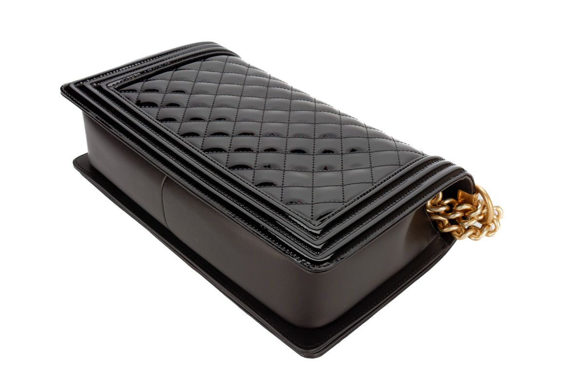 Chanel Large Boy Black Patent Gold Hardware - view 14