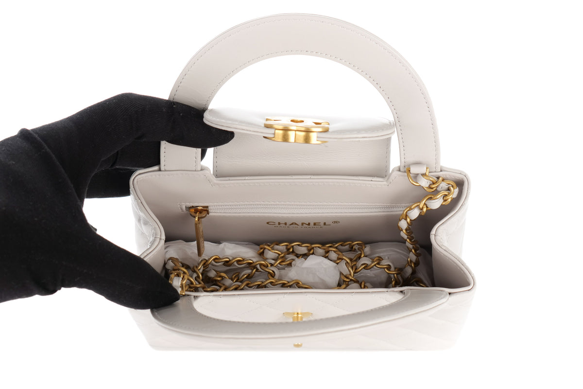 Chanel Small Kelly Matelasse Tote Light Grey Calfskin Gold Hardware - view 9
