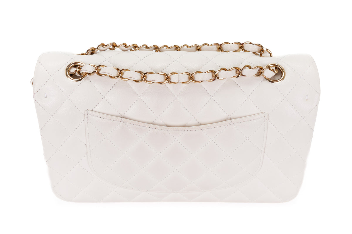 Chanel Medium Classic Flap White Caviar Gold Hardware - view 16