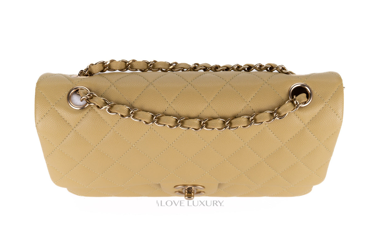 Chanel Medium Classic Flap Seasonal Sauge Green Caviar Champagne Hardware - view 8