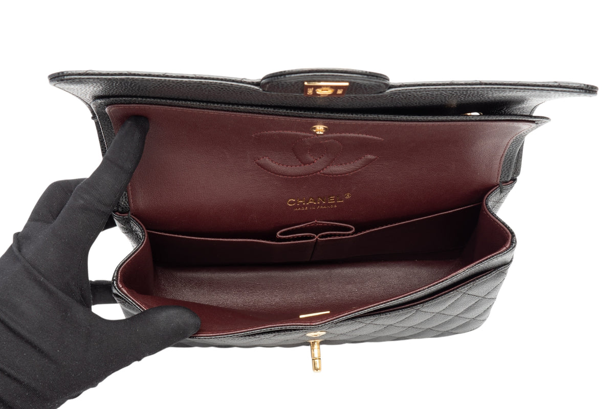 Chanel Medium Double Classic Flap Black Caviar Gold Hardware - view 11
