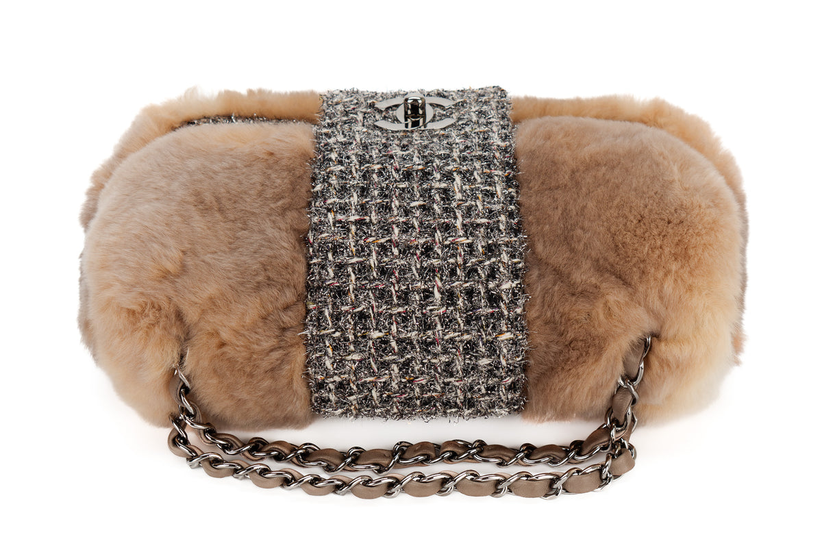 Chanel Bag Mink Fur Tweed Silver Hardware - view 13