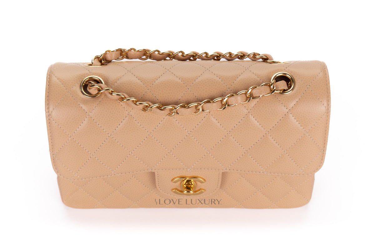 Chanel Small Classic Flap Beige Claire Caviar Gold Hardware - view 8
