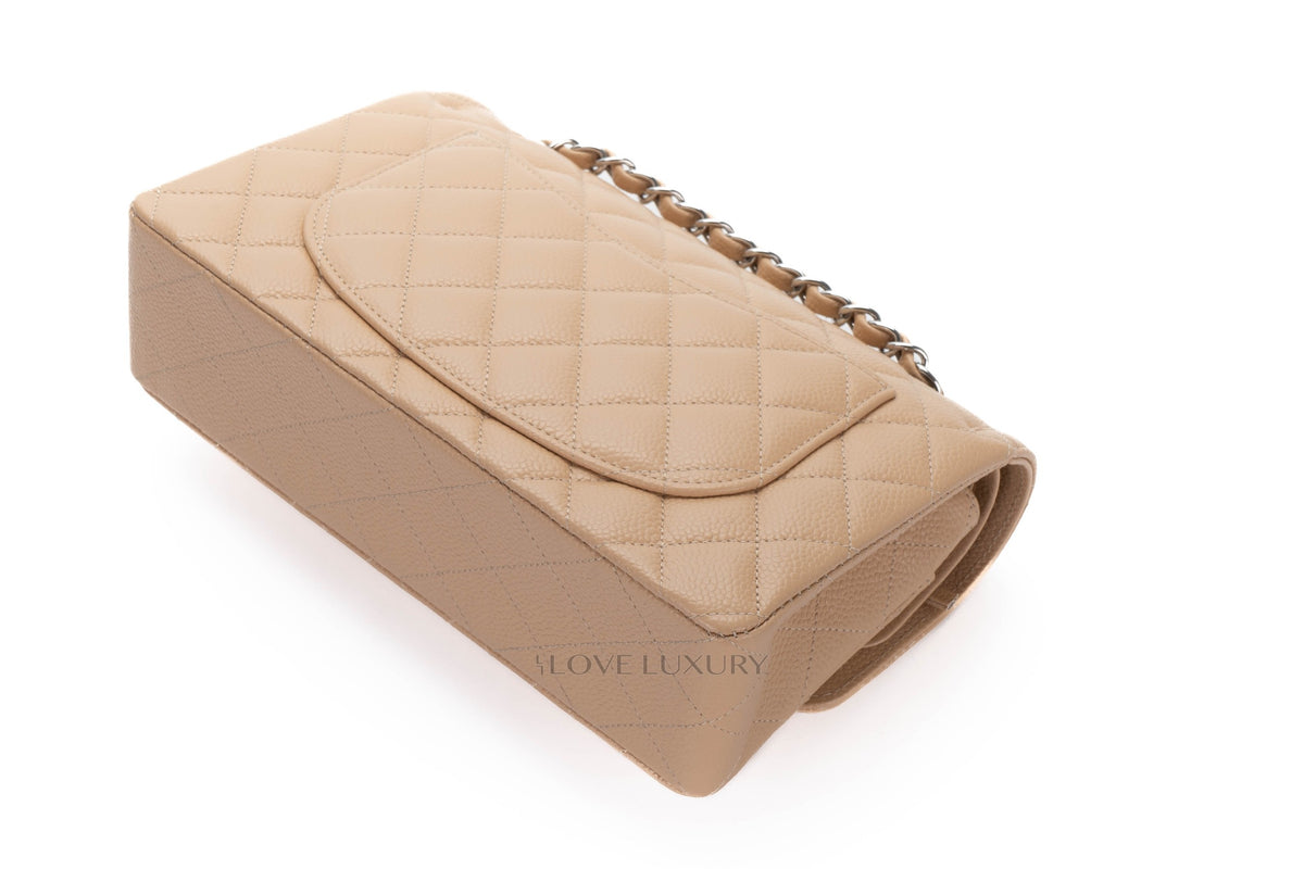 Chanel Small Classic Flap Beige Claire Caviar Silver Hardware - view 15