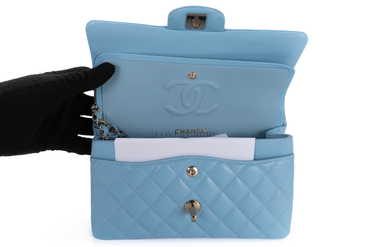 Chanel Small Classic Flap Light Blue Caviar Light Gold Hardware - view 8