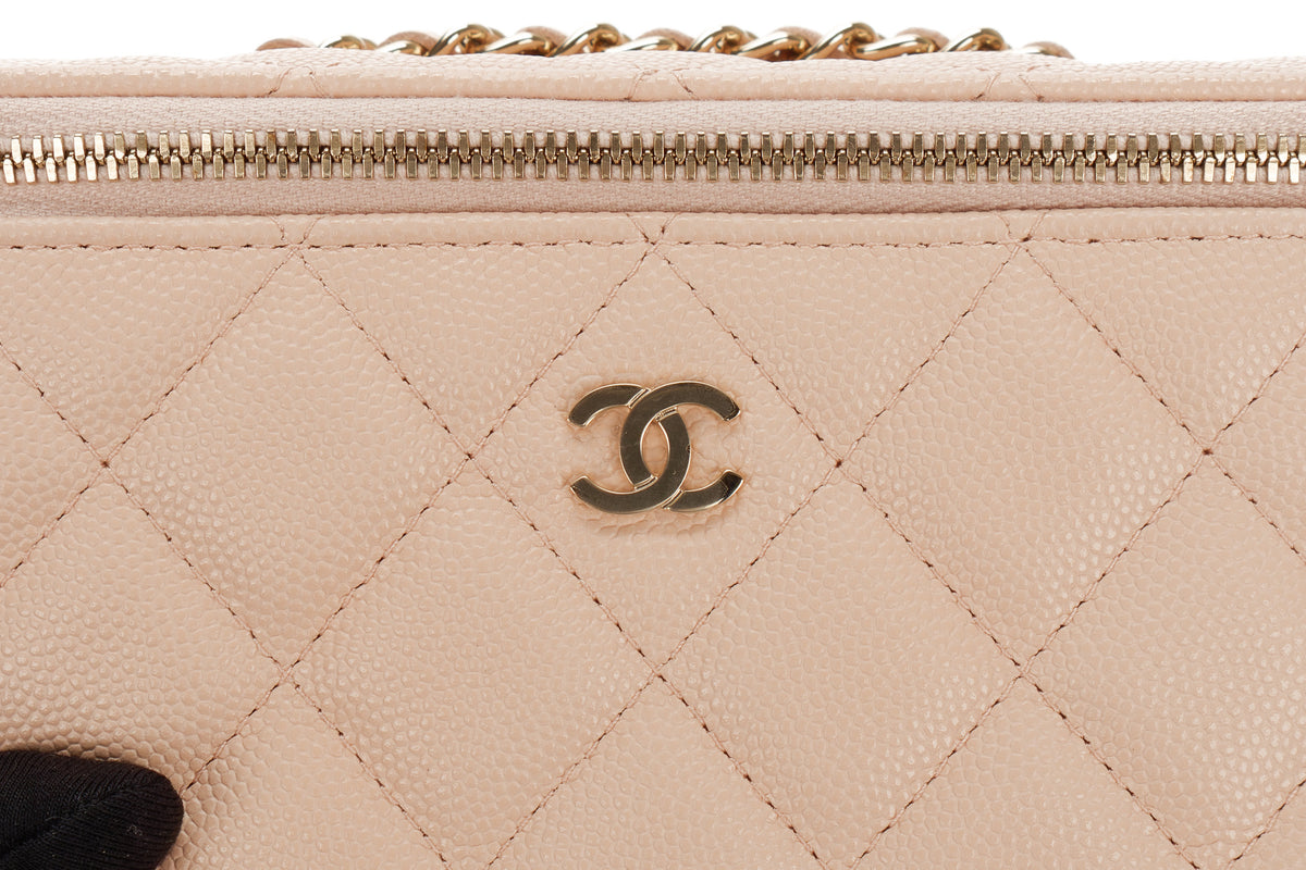 Chanel Mini Vanity Case Light Pink Beige Caviar Light Gold Hardware - view 10