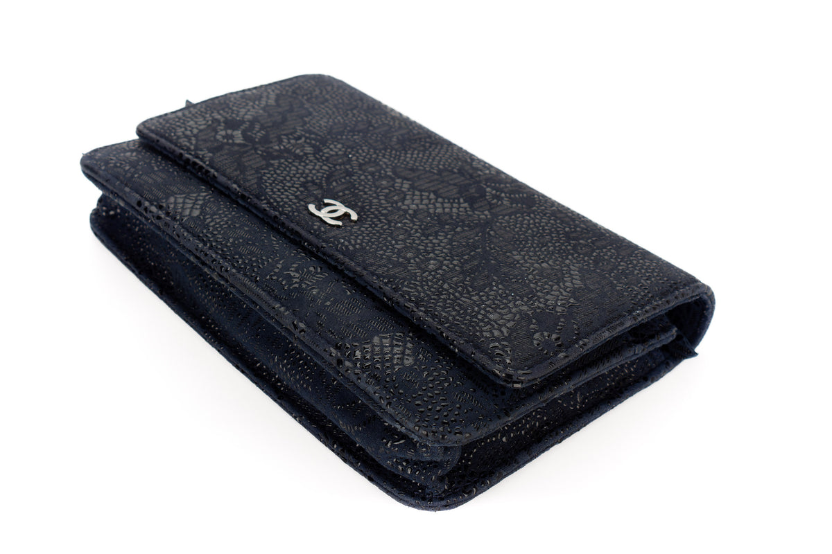 Chanel Wallet On Chain Navy Satin Silver Hardware - view 11