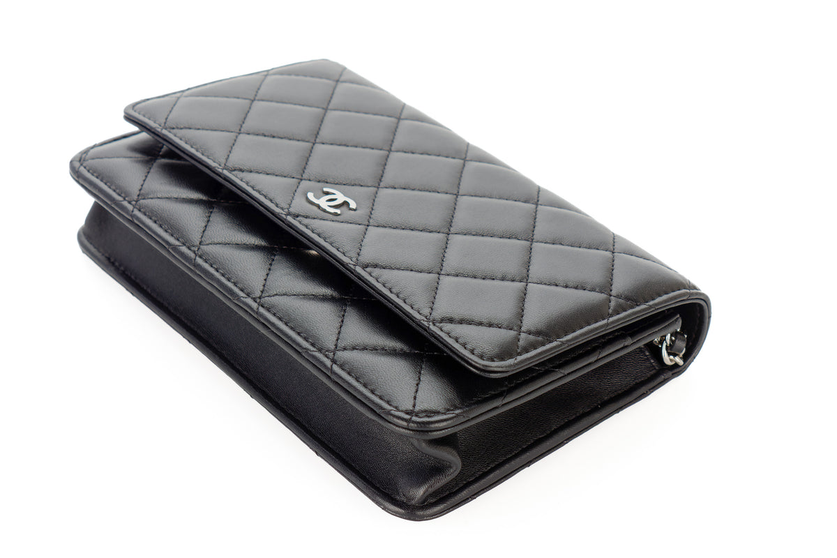Chanel Wallet On Chain Black Lambskin Silver Hardware - view 12