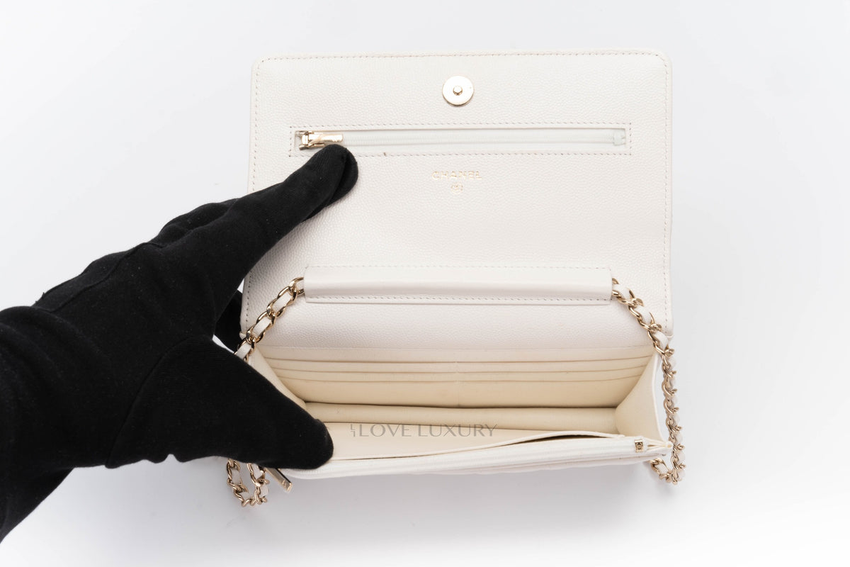 Chanel Wallet On Chain White Caviar Light Gold Hardware - view 11