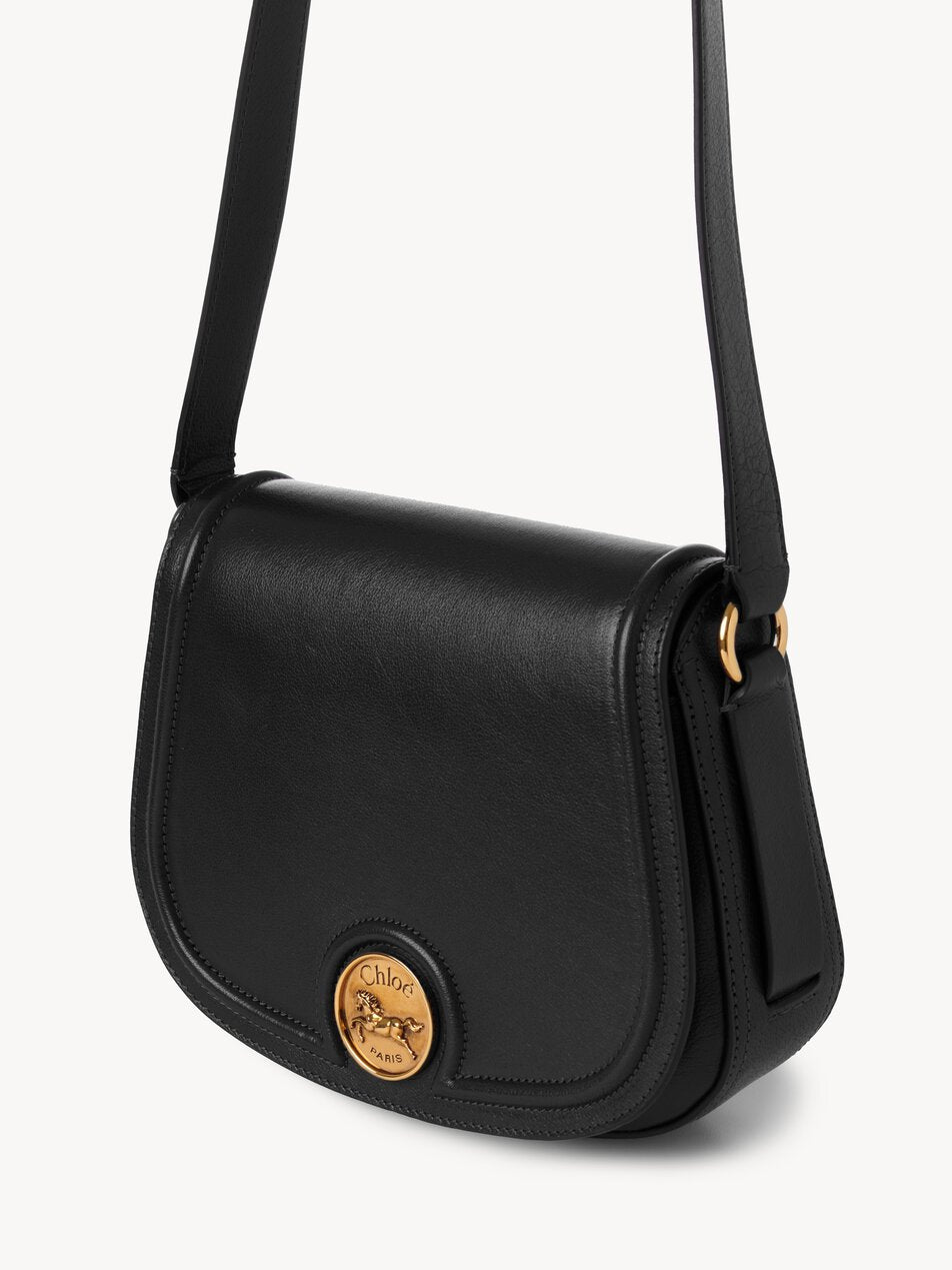 CHLOE Horse Medal saddle bag in grained leather Black by CHLOE