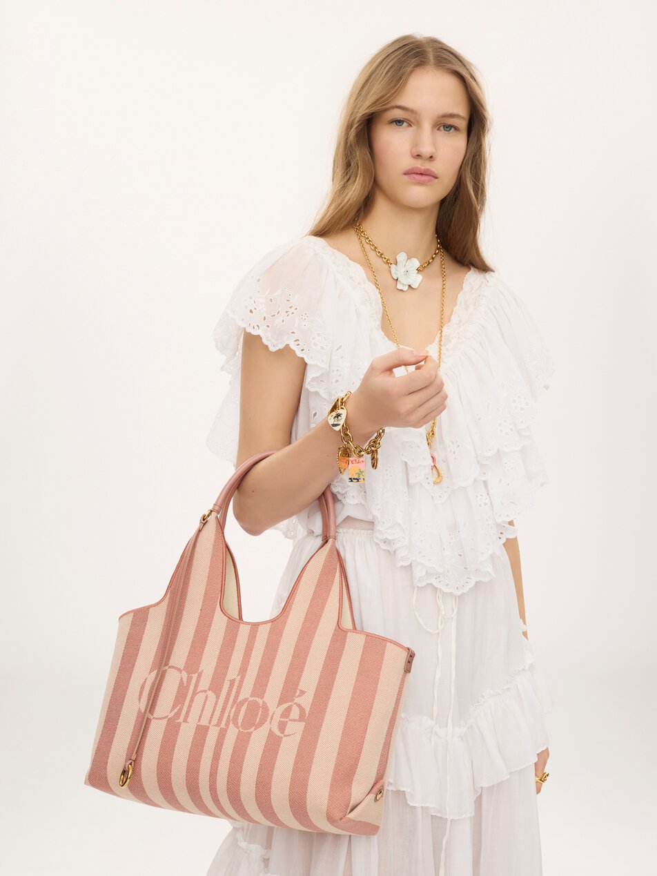 CHLOE Stripy east-west tote bag in jacquard Nougat by CHLOE