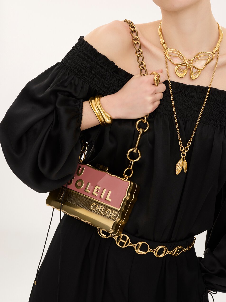 CHLOE Soleil minaudière with chain in brass & enamel Gold Color by CHLOE