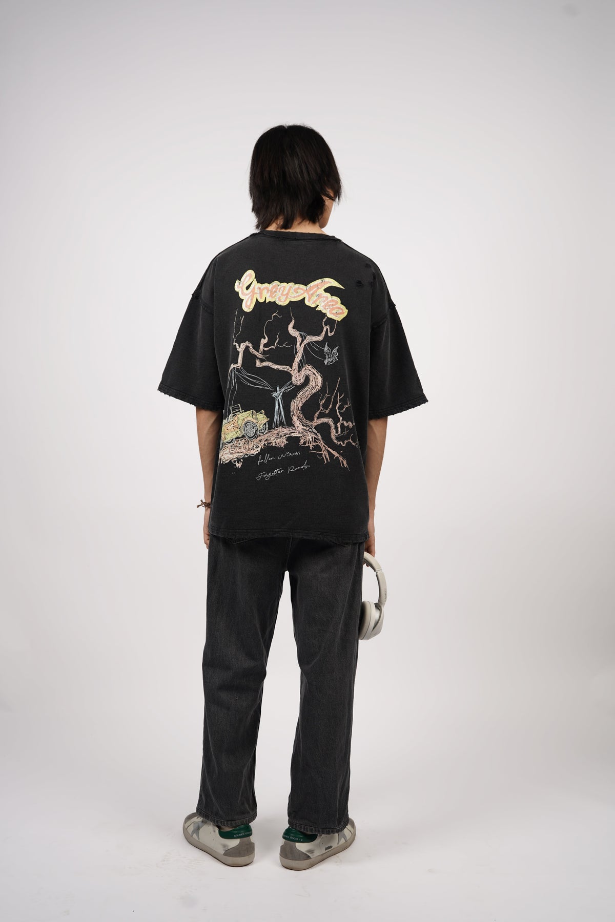 FALLEN WIRES RIPPED T-SHIRT (BLACK) by GREY AREA