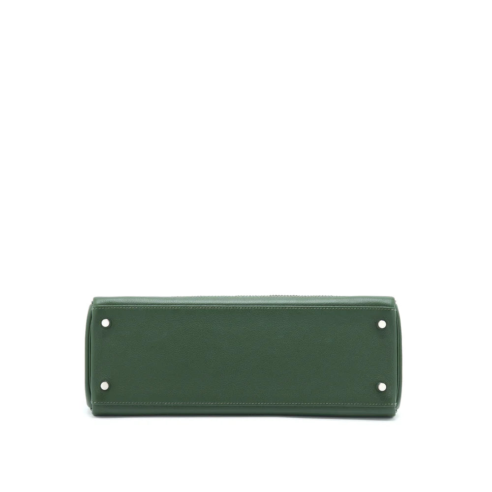Hermès Kelly 32 Ghillies – Vert Foncé / Vert Anglais Clemence with Silver Hardware - Zeuskicks