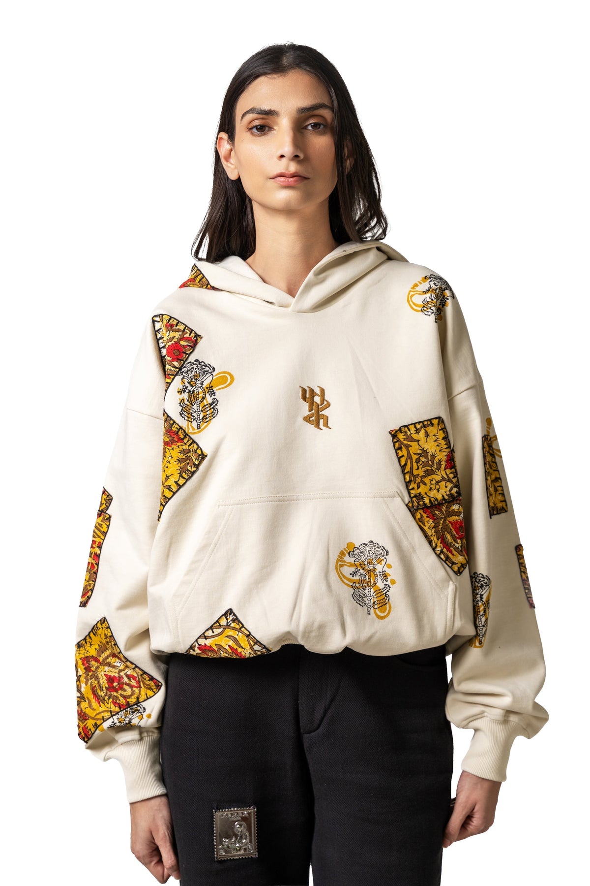 Mustard Blockprinted Hoodie by FARAK