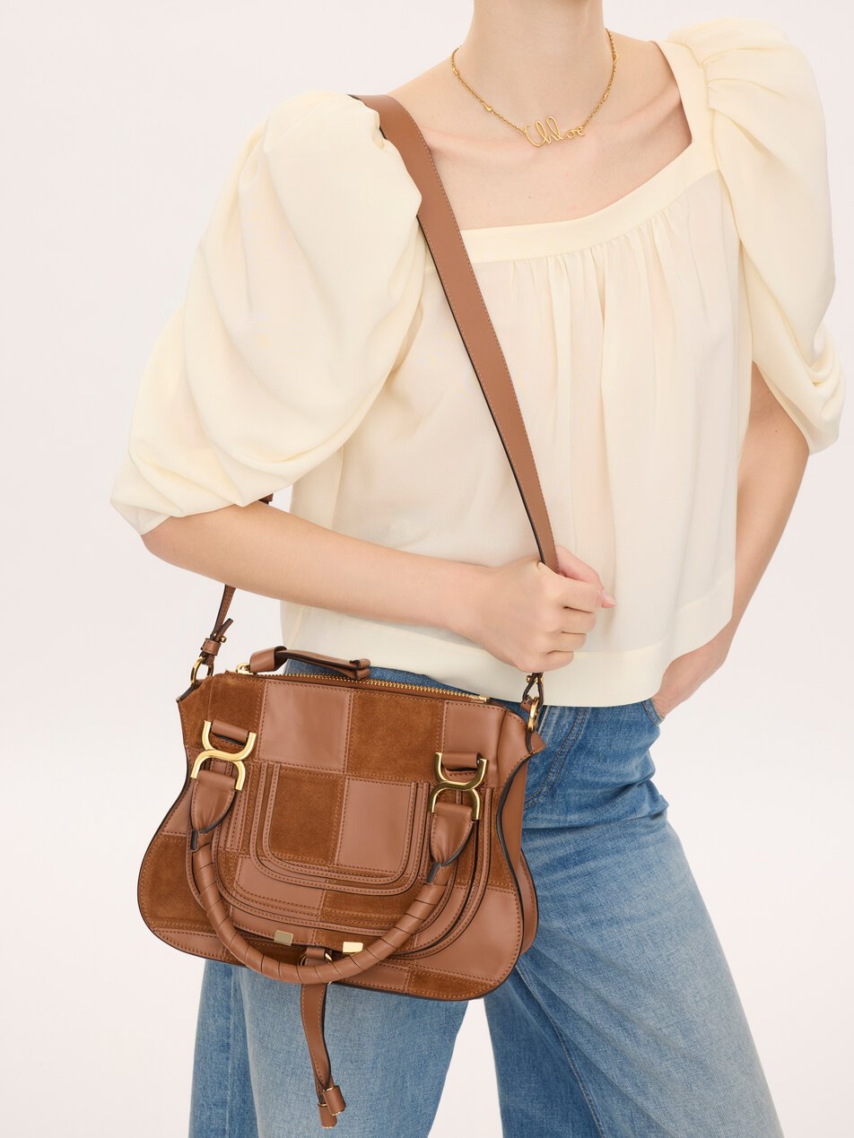 CHLOE Small Marcie bag in grained & suede leather Dusty Tan by CHLOE