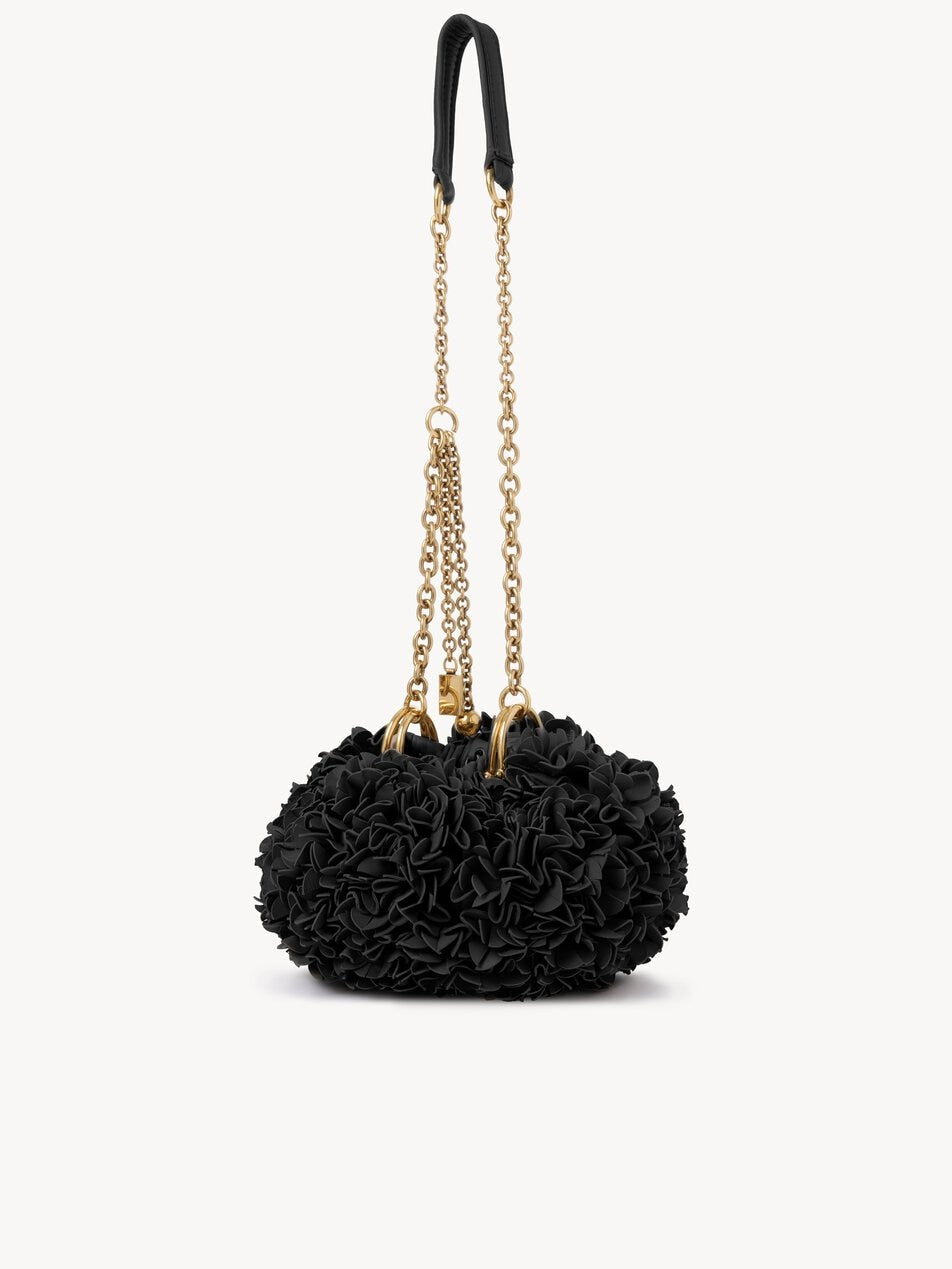 CHLOE Plissé shoulder bag with chain in leather flowers Black by CHLOE