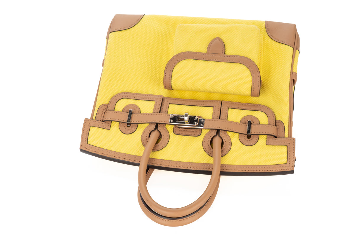 Hermès Birkin 25 Cargo Jaune Citron / Chai Toile & Swift Palladium Hardware - view 8