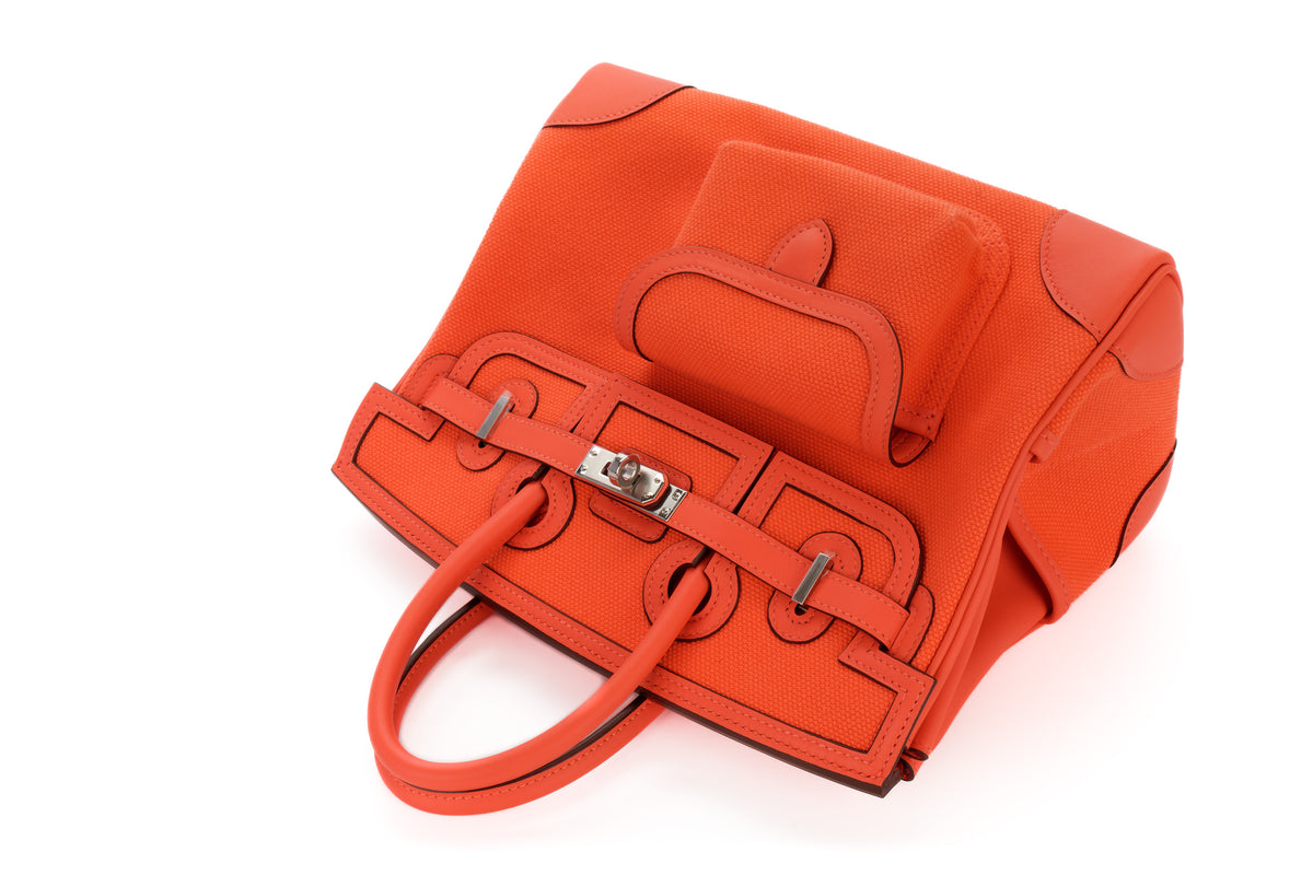 Hermès Birkin 25 Cargo Orange Field Toile & Swift Palladium Hardware - view 9