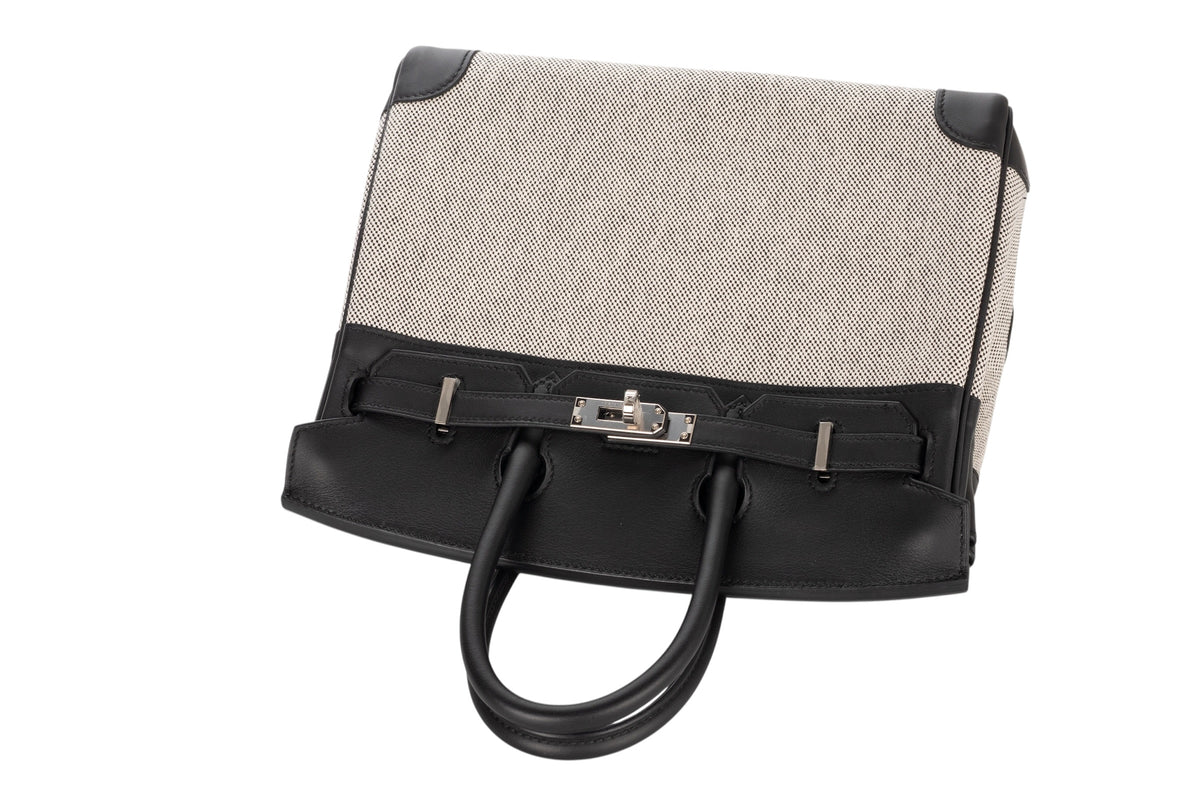 Hermès Birkin 25 Noir - Black Swift & Toile Palladium Hardware - view 8