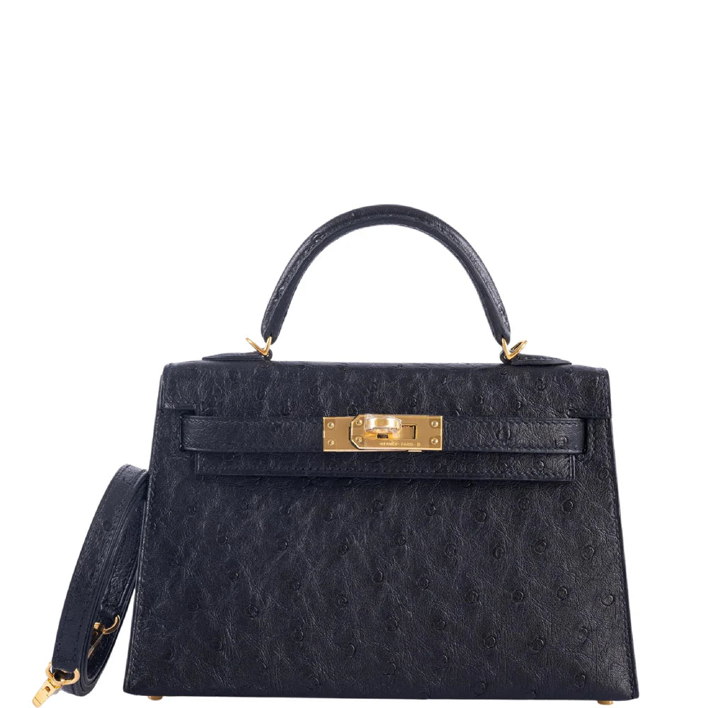 Hermès Kelly 20 Mini II Sellier – Black Ostrich Leather with Gold Hardware - Zeuskicks