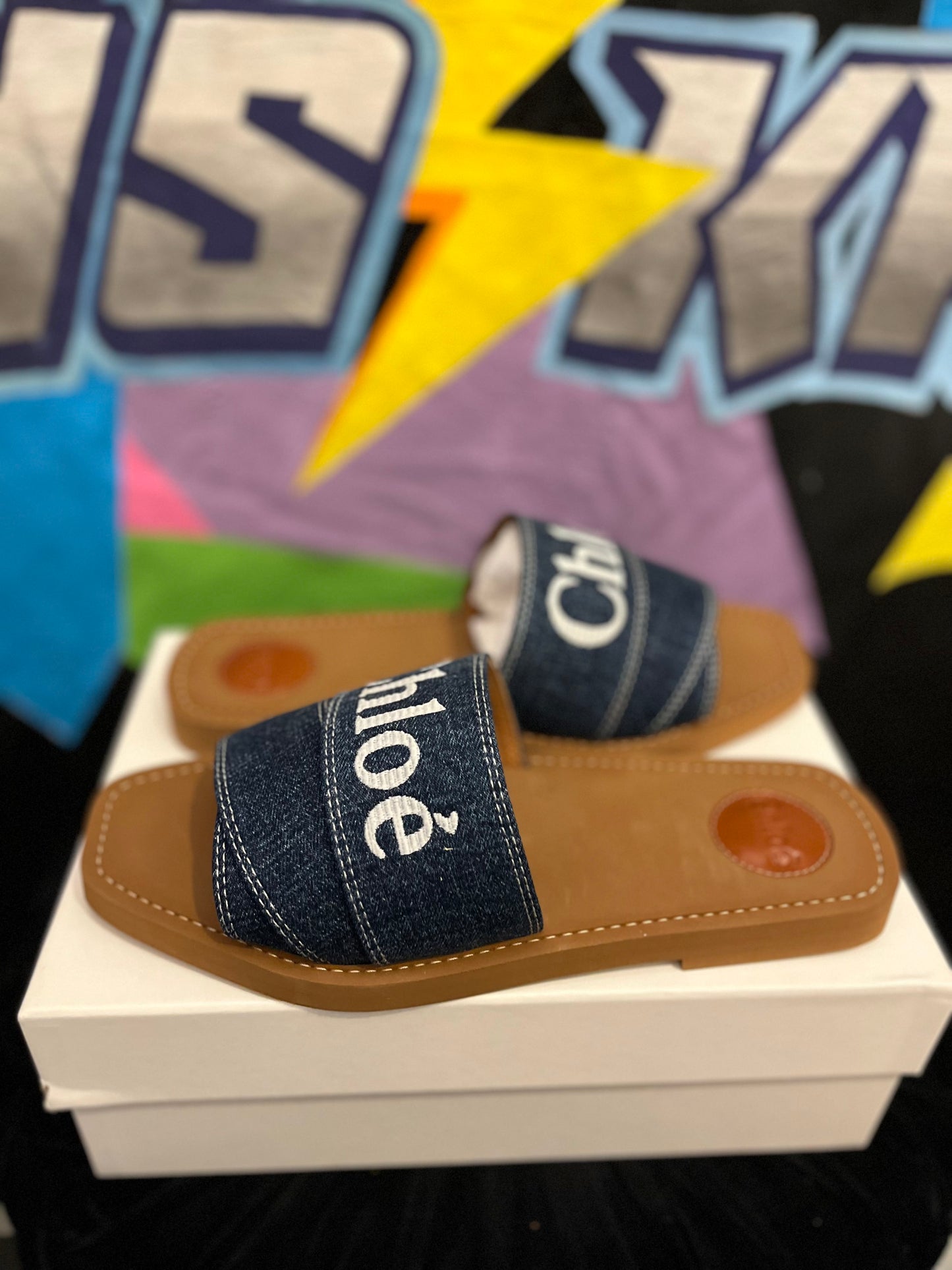 Chloe Denim Slides
