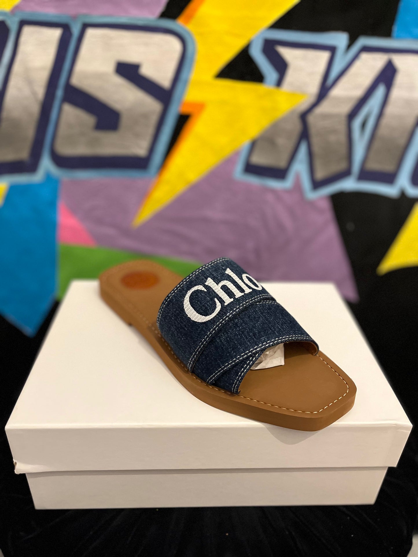 Chloe Denim Slides