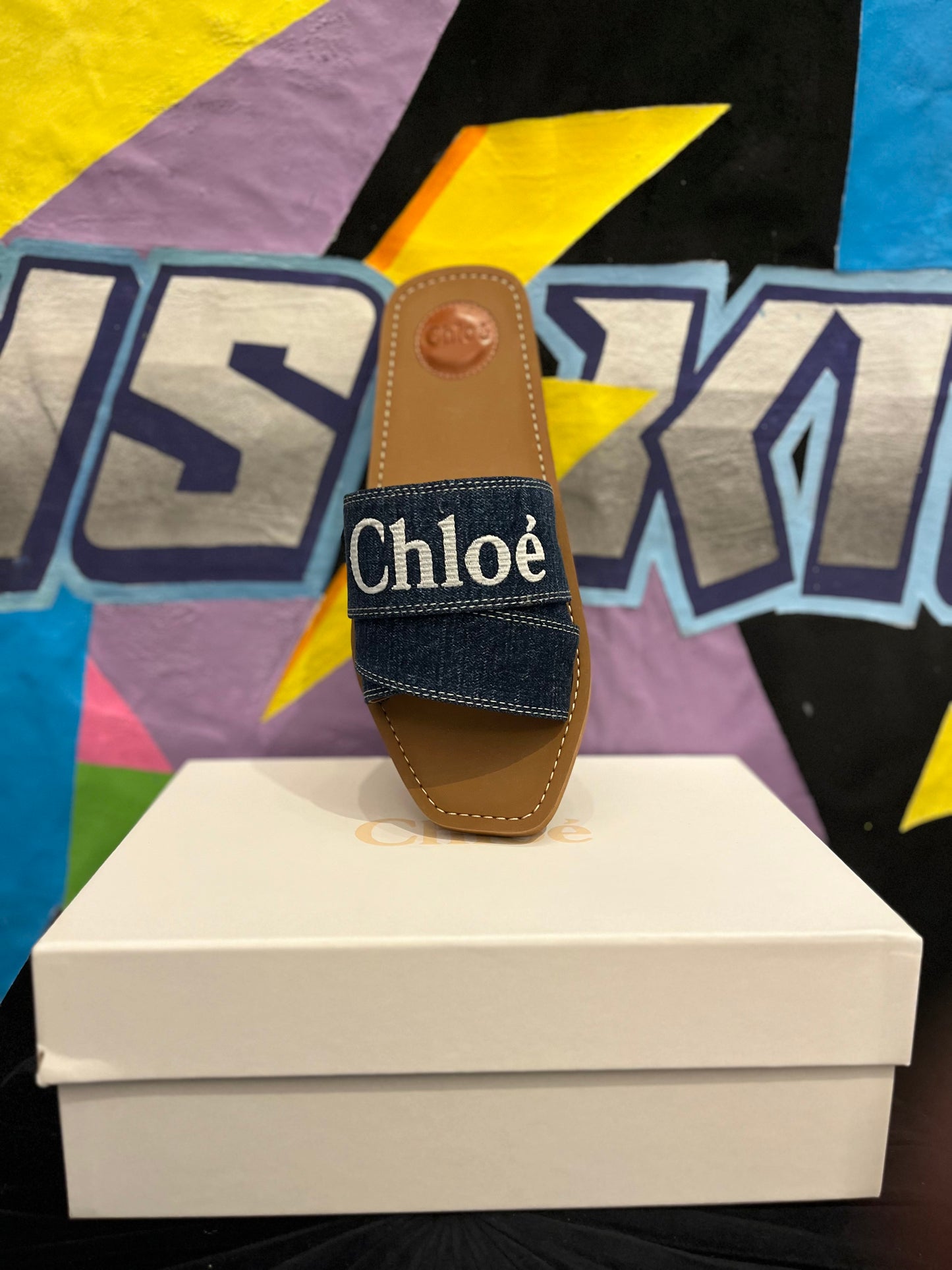 Chloe Denim Slides