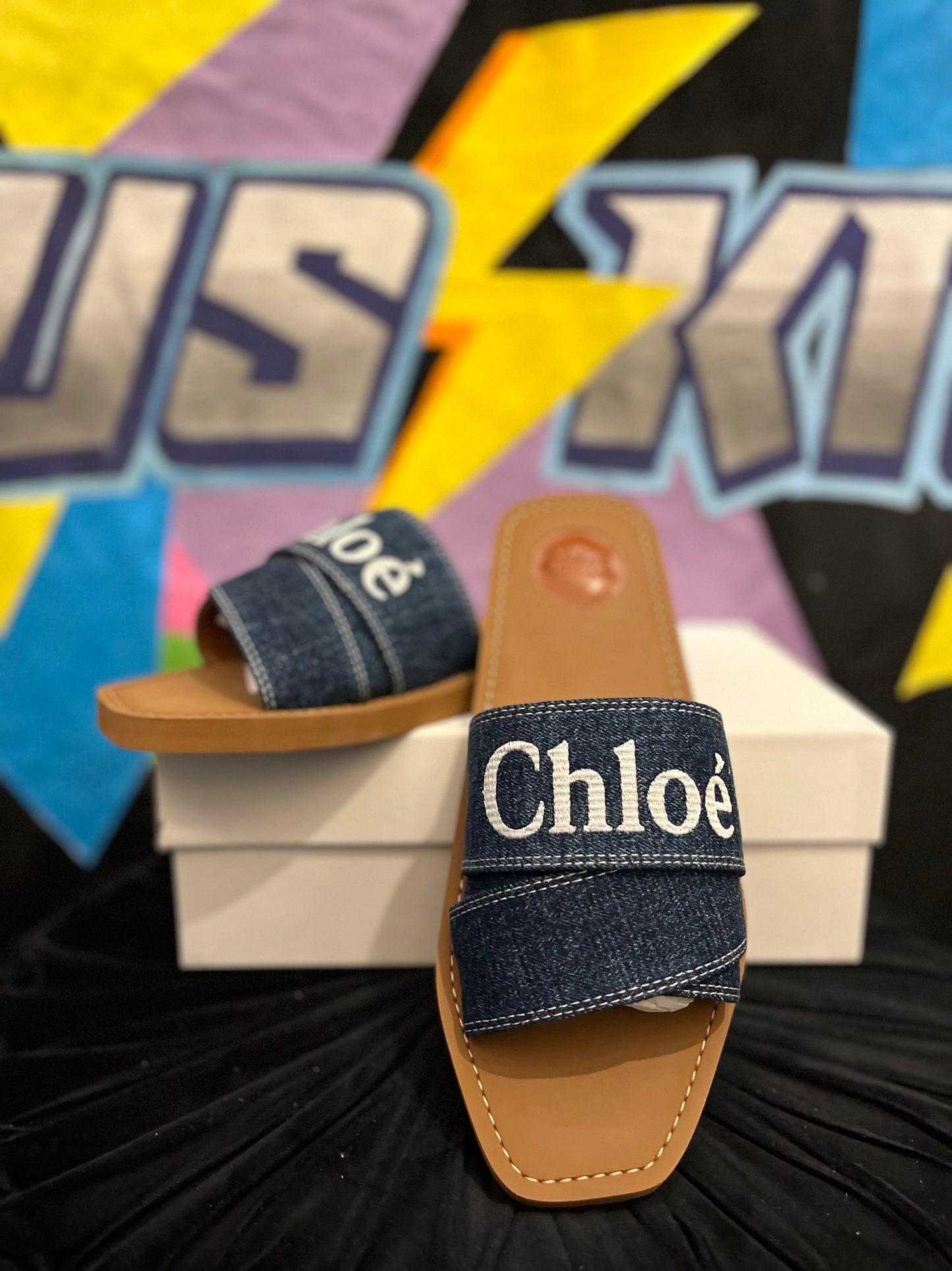Chloe Denim Slides