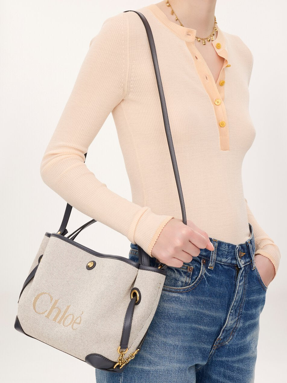 CHLOE Small Chloé Clover double carry bag in canvas Black Navy by CHLOE