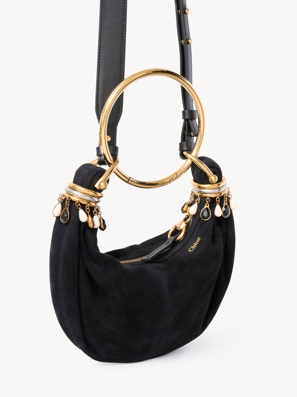 CHLOE Mini Beaded Bracelet Hobo bag in suede leather Black by CHLOE