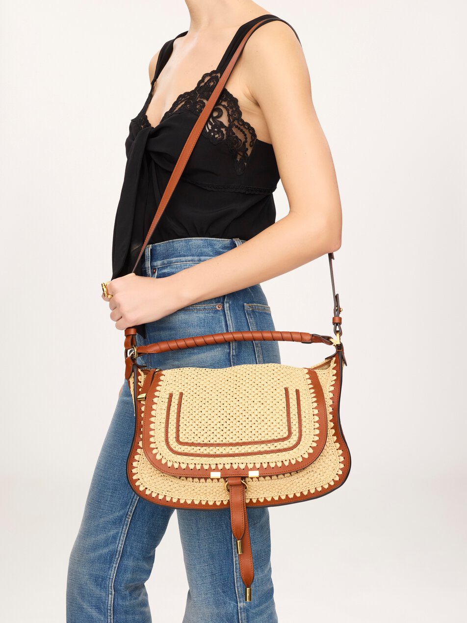 CHLOE Small Marcie shoulder bag in raffia-effect Clay Brown by CHLOE
