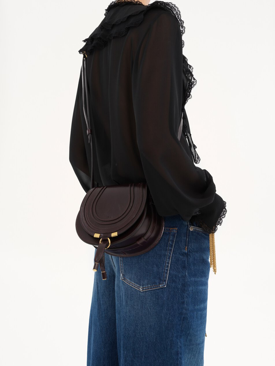 CHLOE Small Marcie saddle bag in shiny leather Auburn Red by CHLOE