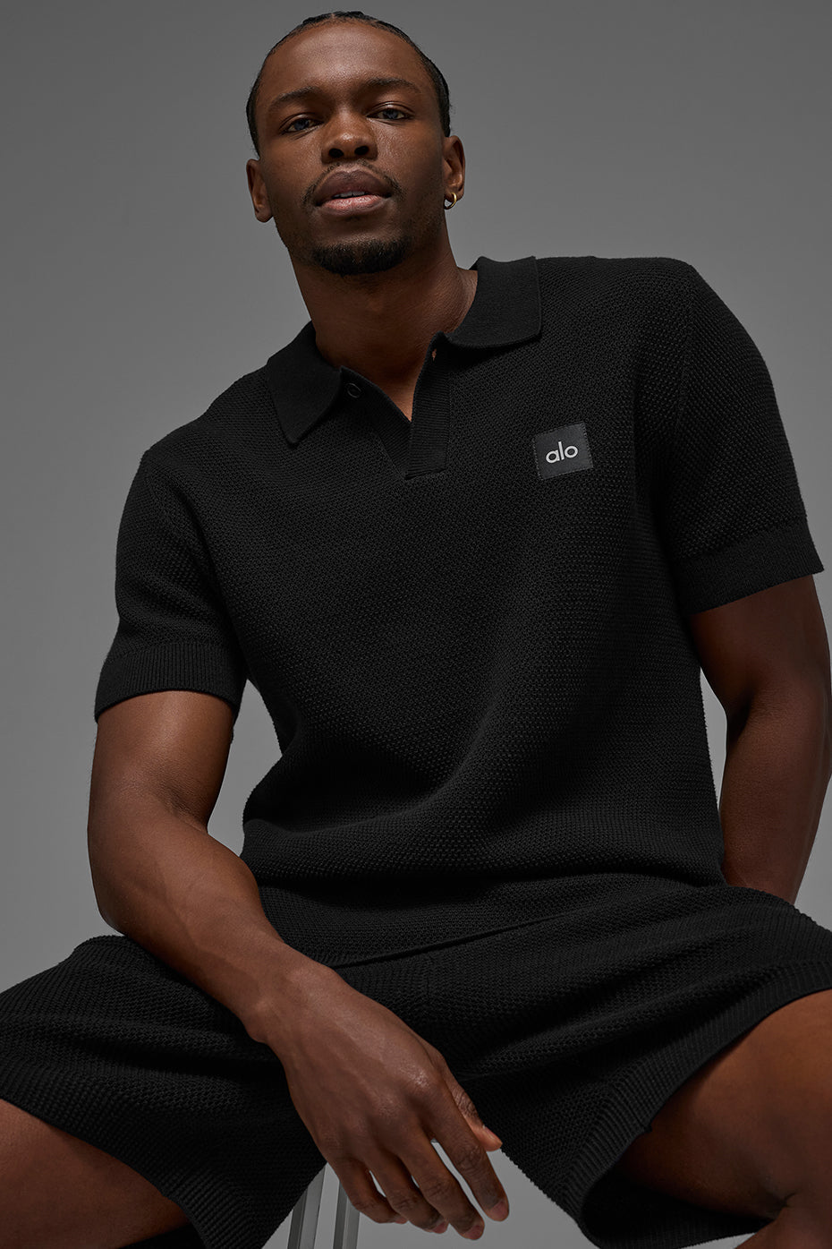 Sports Club Sweater Knit Polo - Black (M1250R)