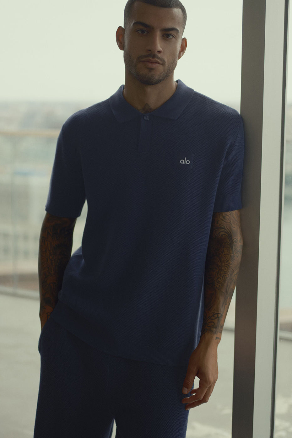Sports Club Sweater Knit Polo - Navy (M1250R)
