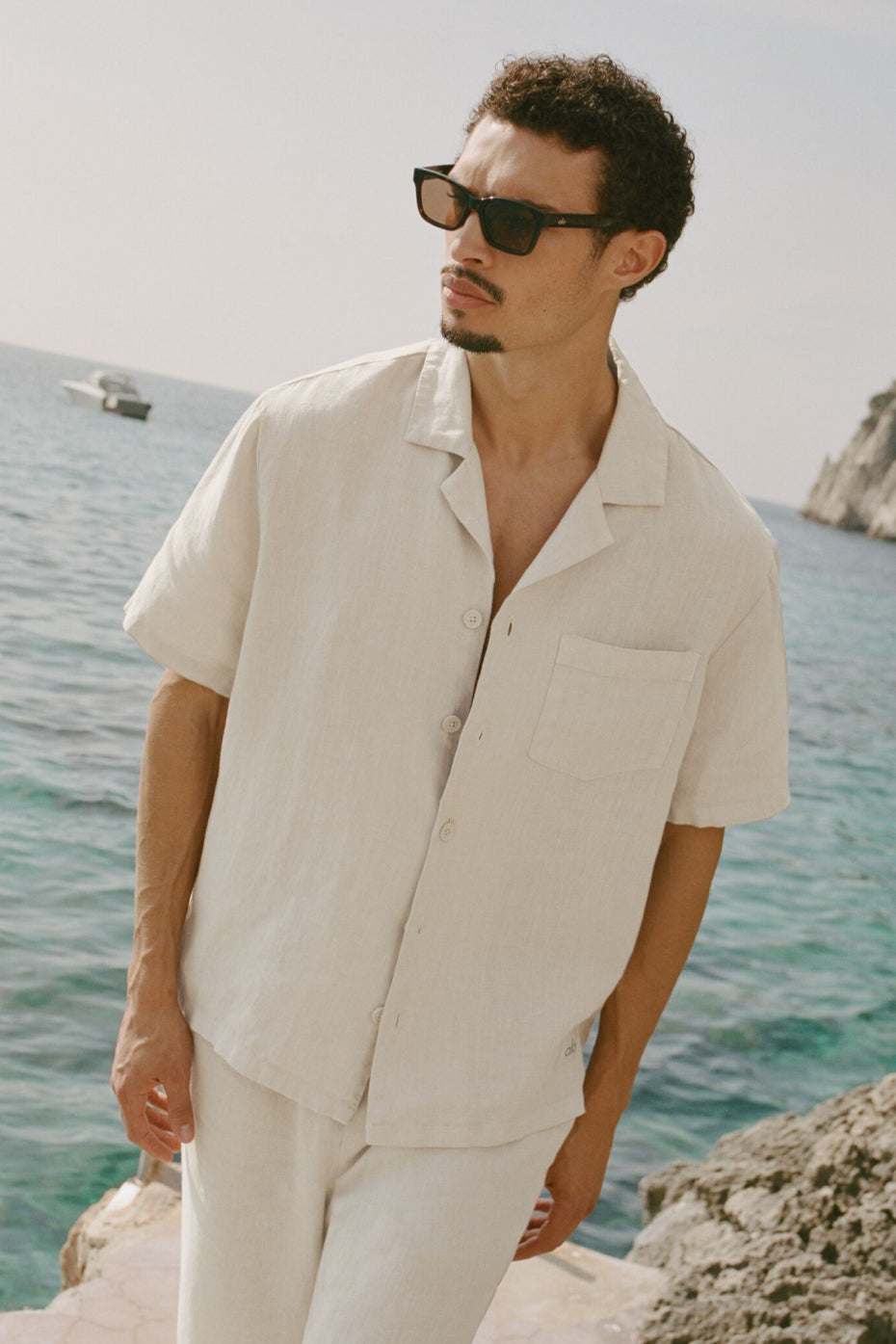 Linen Days Short Sleeve Button Up - Bone (M1270R)