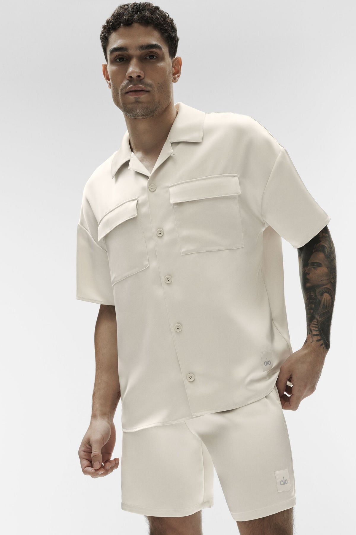 Satin Horizon Short Sleeve Button Up - Bone (M1274R)
