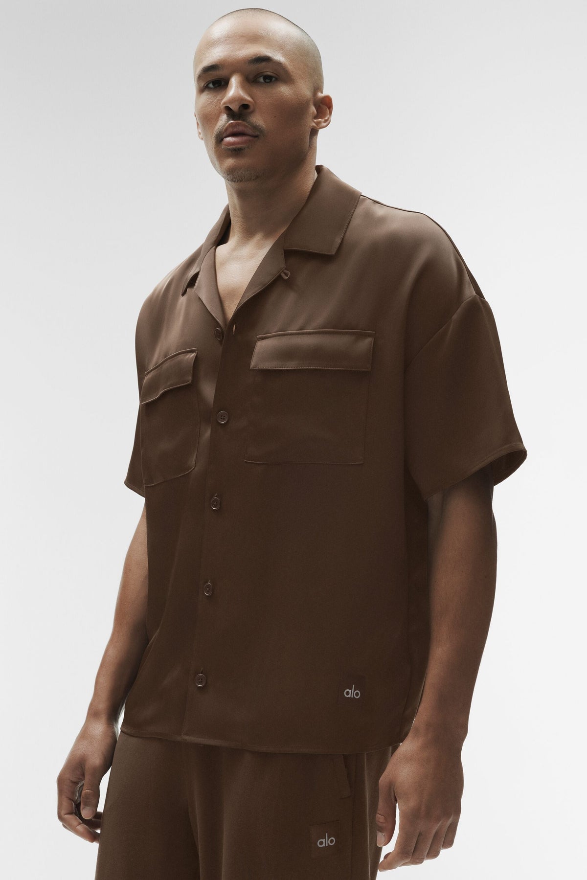 Satin Horizon Short Sleeve Button Up - Espresso (M1274R)