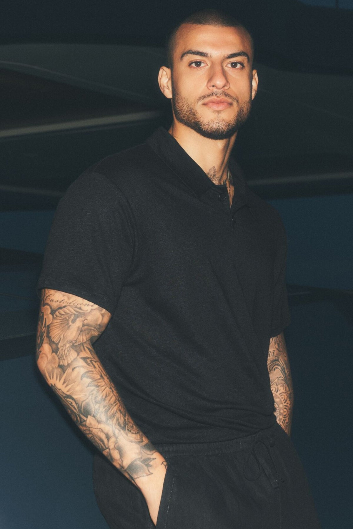 Linen Jersey Coastal Short Sleeve Polo - Black (M1286P)