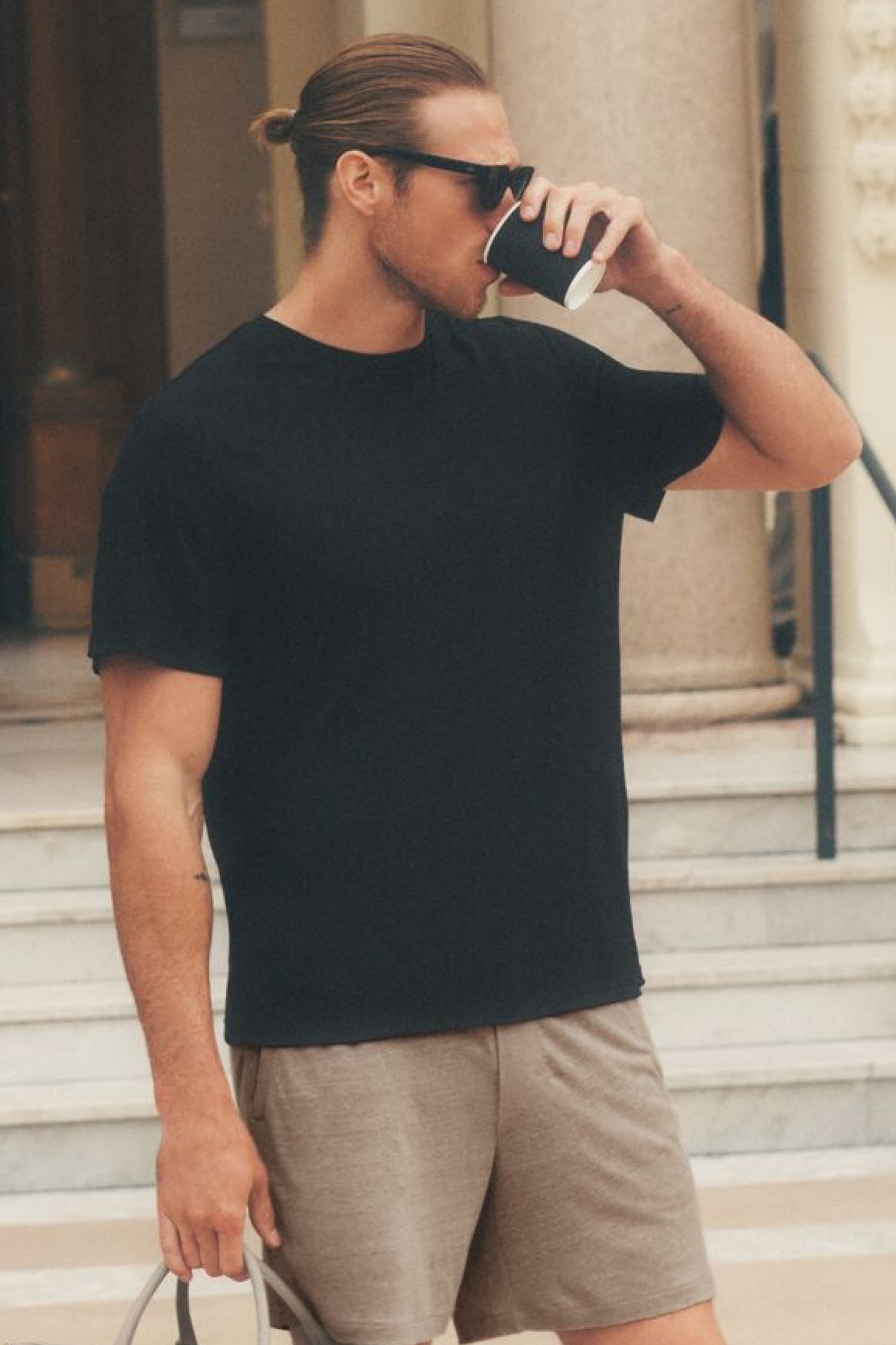 Linen Jersey Coastal Short Sleeve Tee - Black (M1287P)