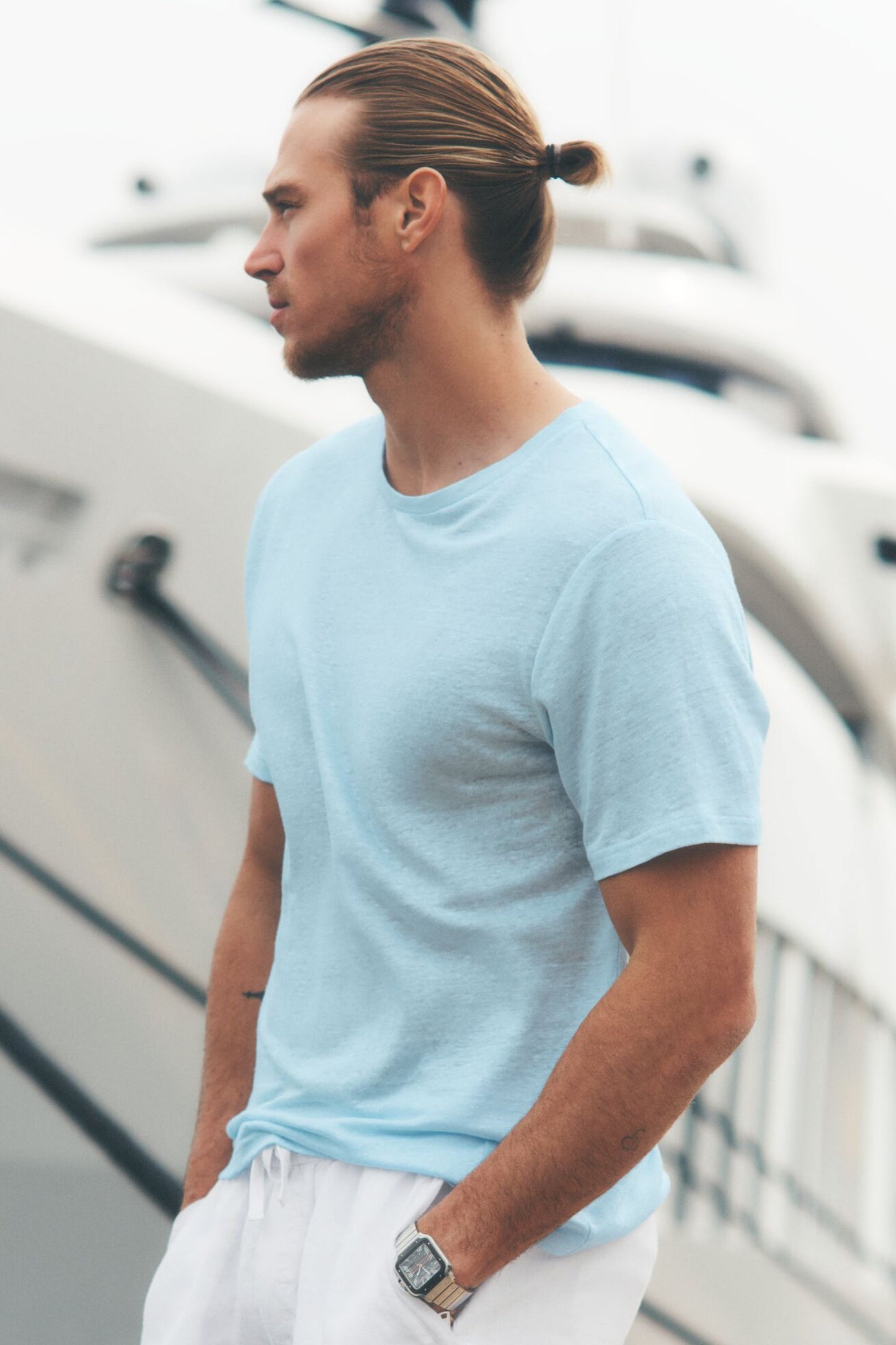 Linen Jersey Coastal Short Sleeve Tee - Seaside Blue (M1287P)